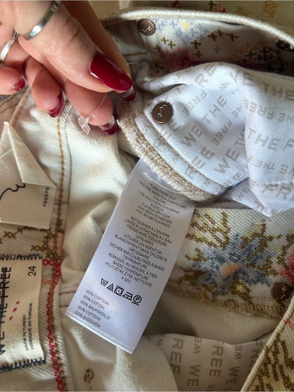 NWT Free People We the Free Eden Printed Slouchy Jeans Ivory Combo Cross Stitch - Picture 8 of 16